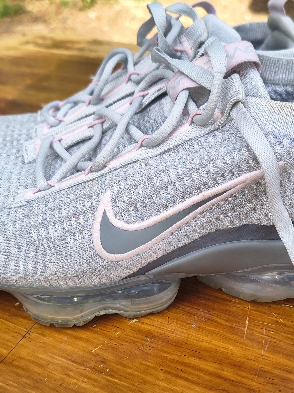 Nike Women’s Knit Vapor Max Sneakers - Light Gray with Pink Trim - Picture 9 of 10